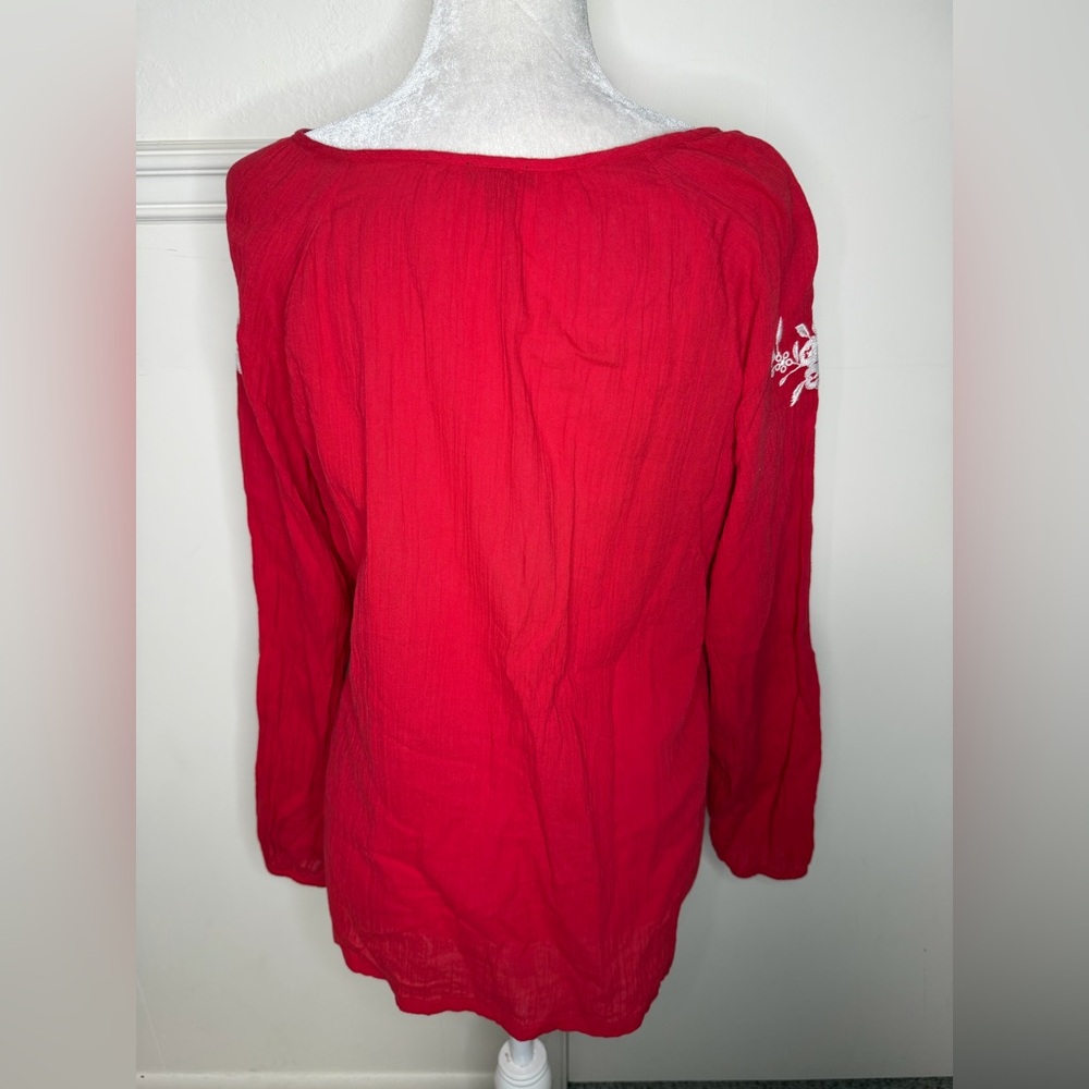 Talbots CRINKLE GAUZE EMBROIDERED POPOVER Red size M - Picture 5 of 11